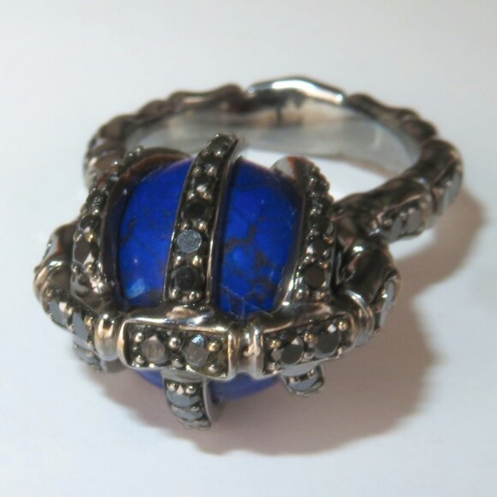 Stephen Webster "Verne" Bone Lapis Black Diamond 18k Gold Ring
